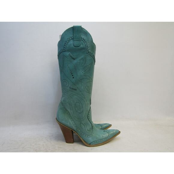 BCBG Womens Size 8 B Turqouise Leather 15" Knee High Fashion Boots - Picture 3 of 12